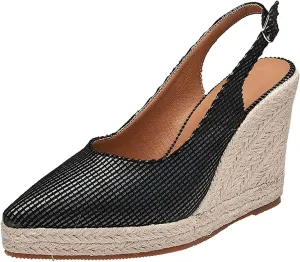 Women's Spring Wedge Heeled Thick Bottom Pointed Toe Wrap Back High Heeled Straw Woven Flax Rope Sandals Dad Sandals for Women (Black, 6.5)